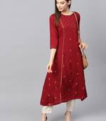 Maroon printed rayon kurtas-and-kurtis
