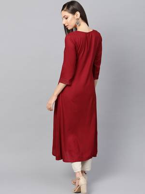Maroon printed rayon kurtas-and-kurtis 4