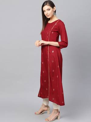 Maroon printed rayon kurtas-and-kurtis 5