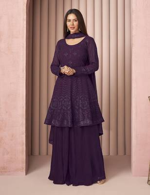 Purple thread embroidery georgette salwar 1