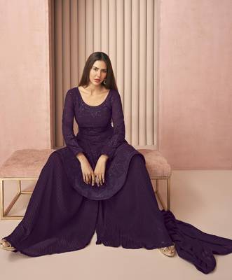 Purple thread embroidery georgette salwar 2
