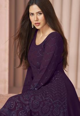 Purple thread embroidery georgette salwar 3