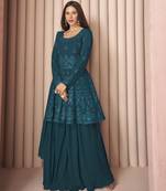 Teal thread embroidery georgette salwar