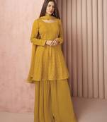 Yellow thread embroidery georgette salwar