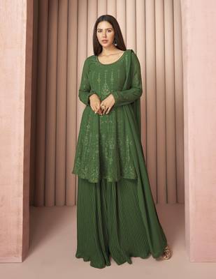 Green thread embroidery georgette salwar 1