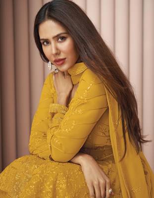 Yellow thread embroidery georgette salwar 3
