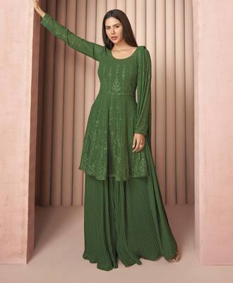 Green thread embroidery georgette salwar 2
