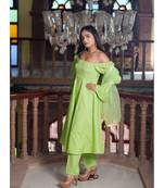 green cotton stitched  kurta  &   dupatta  &   bottom