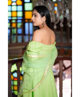 green cotton stitched  kurta  &   dupatta  &   bottom 2