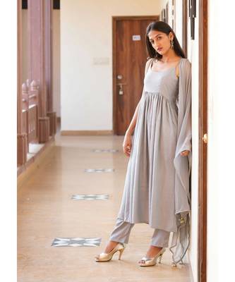 grey cotton stitched  kurta  &   dupatta  &   bottom 1