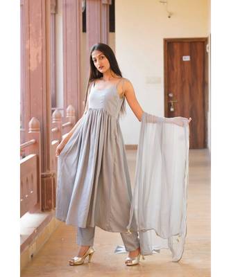 grey cotton stitched  kurta  &   dupatta  &   bottom 2