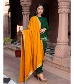green cotton stitched  kurta  &   dupatta  &   bottom