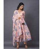peach chiffon stitched  kurta  &   dupatta  &   bottom