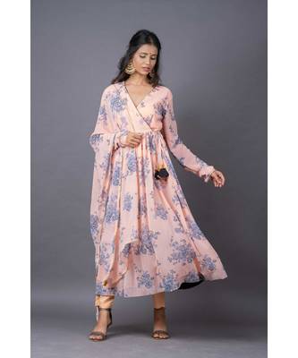 peach chiffon stitched  kurta  &   dupatta  &   bottom 2