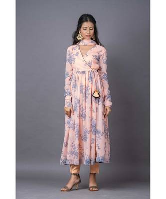 peach chiffon stitched  kurta  &   dupatta  &   bottom 3