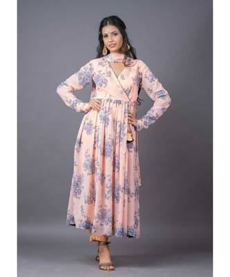 peach chiffon stitched  kurta  &   dupatta  &   bottom 4