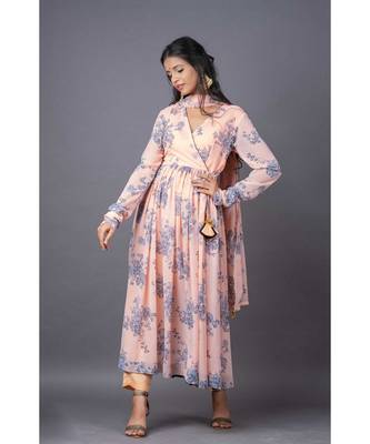 peach chiffon stitched  kurta  &   dupatta  &   bottom 5