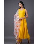 yellow cotton stitched  kurta  &   dupatta  &   bottom