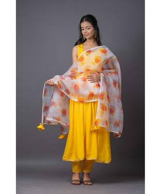 yellow cotton stitched  kurta  &   dupatta  &   bottom 2