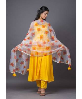 yellow cotton stitched  kurta  &   dupatta  &   bottom 3