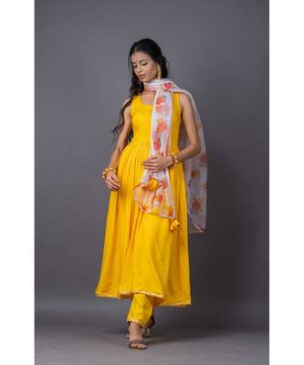 yellow cotton stitched  kurta  &   dupatta  &   bottom 5