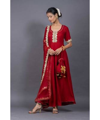 red cotton stitched  kurta  &   dupatta  &   bottom 1