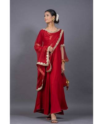 red cotton stitched  kurta  &   dupatta  &   bottom 2