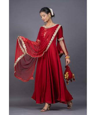 red cotton stitched  kurta  &   dupatta  &   bottom 3