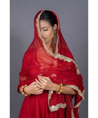 red cotton stitched  kurta  &   dupatta  &   bottom 4