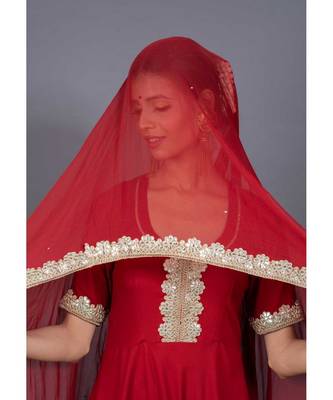 red cotton stitched  kurta  &   dupatta  &   bottom 5