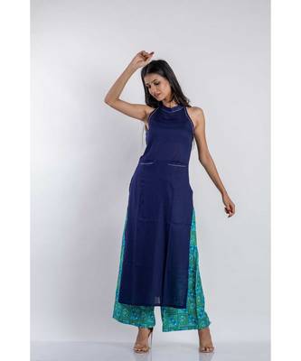 blue cotton stitched   kurta  &   bottom 1