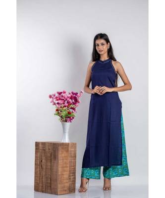 blue cotton stitched   kurta  &   bottom 3