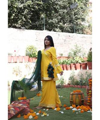 yellow cotton stitched  kurta  &   dupatta  &   bottom 1