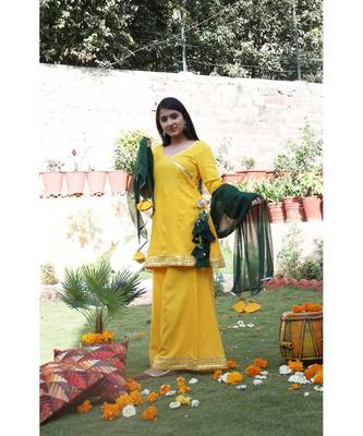 yellow cotton stitched  kurta  &   dupatta  &   bottom 3