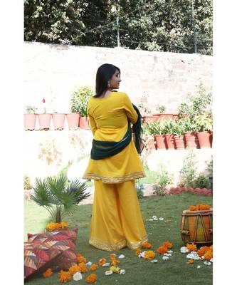 yellow cotton stitched  kurta  &   dupatta  &   bottom 4