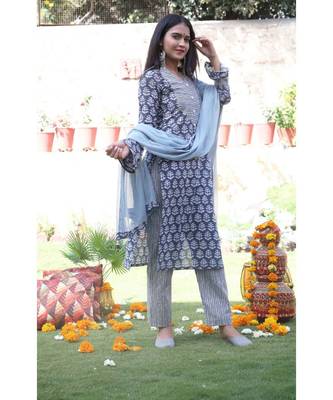 grey cotton stitched  kurta  &   dupatta  &   bottom 1