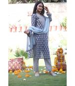 grey cotton stitched  kurta  &   dupatta  &   bottom