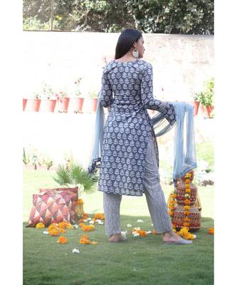 grey cotton stitched  kurta  &   dupatta  &   bottom 3