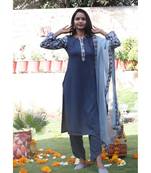 grey cotton stitched  kurta  &   dupatta  &   bottom
