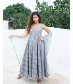 grey cotton stitched  kurta  &   dupatta  &   bottom