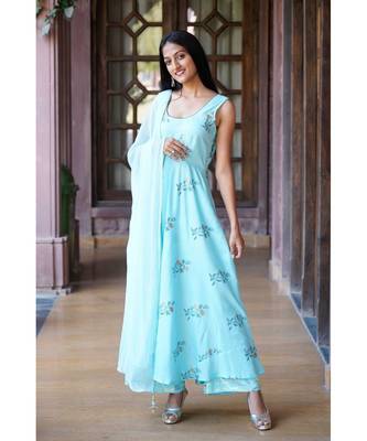 blue cotton stitched   kurta  &   dupatta  &   bottom 1