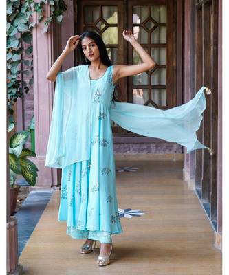 blue cotton stitched   kurta  &   dupatta  &   bottom 4
