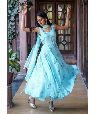 blue cotton stitched   kurta  &   dupatta  &   bottom 5