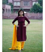 wine cotton stitched   kurta  &   dupatta  &   bottom