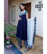 blue cotton stitched   kurta  &   dupatta  &   bottom