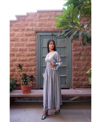 grey cotton stitched   kurta  &   bottom 1