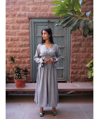 grey cotton stitched   kurta  &   bottom 2