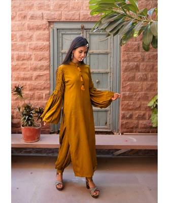golden cotton stitched   kurta  &   bottom 2