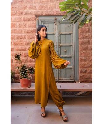 golden cotton stitched   kurta  &   bottom 3