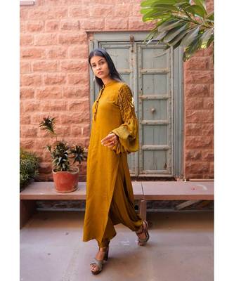 golden cotton stitched   kurta  &   bottom 5